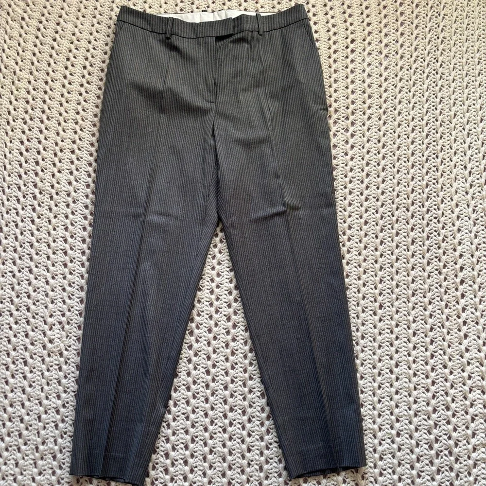 HUGO BOSS Wool Dress Pants High Rise Women's Sz 12 36W Striped Trousers NWOT